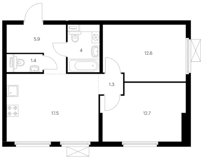 2-комнатная квартира 55.4 м², 14/14 эт., ЖК «Витебский парк»